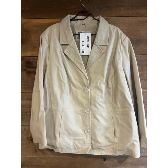 NWT Jessica London Leather Blazer Plus Size‎ 26W Beige 100% Genuine Leather - Picture 2 of 10